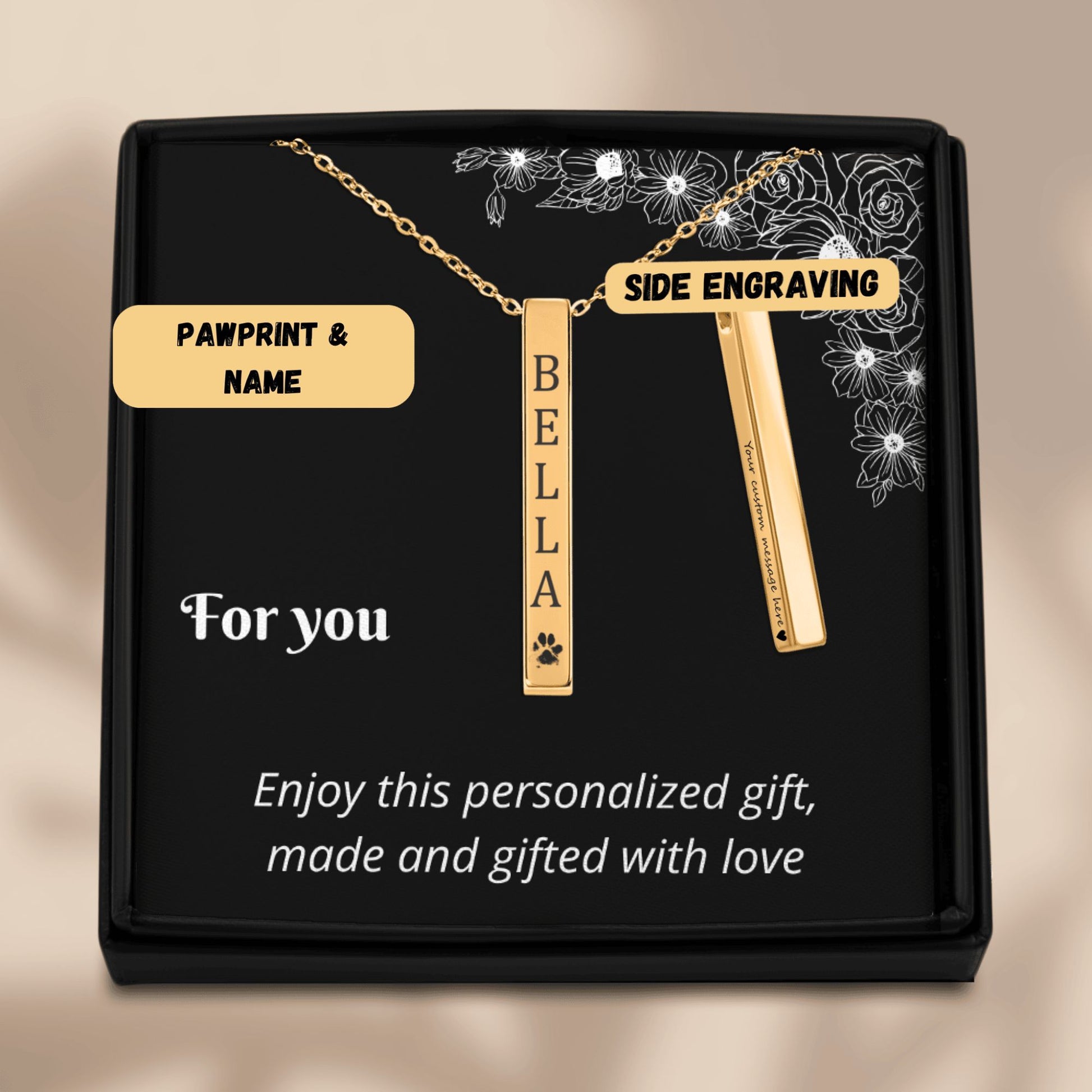 HUISDIER NAAM MET POOTAFDRUK KETTING - Mijn Huisdier Cadeau