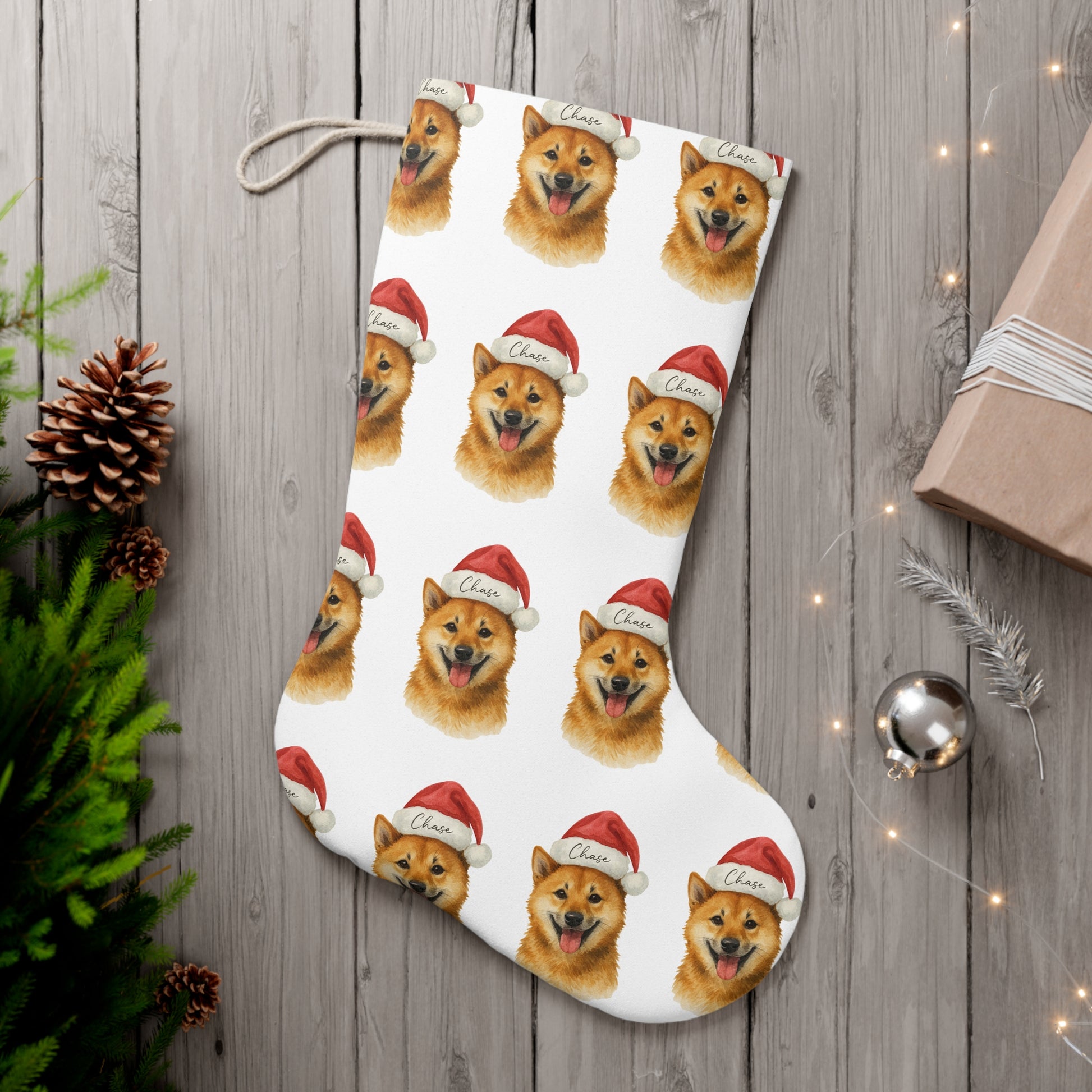 Kerstsok met huisdier foto