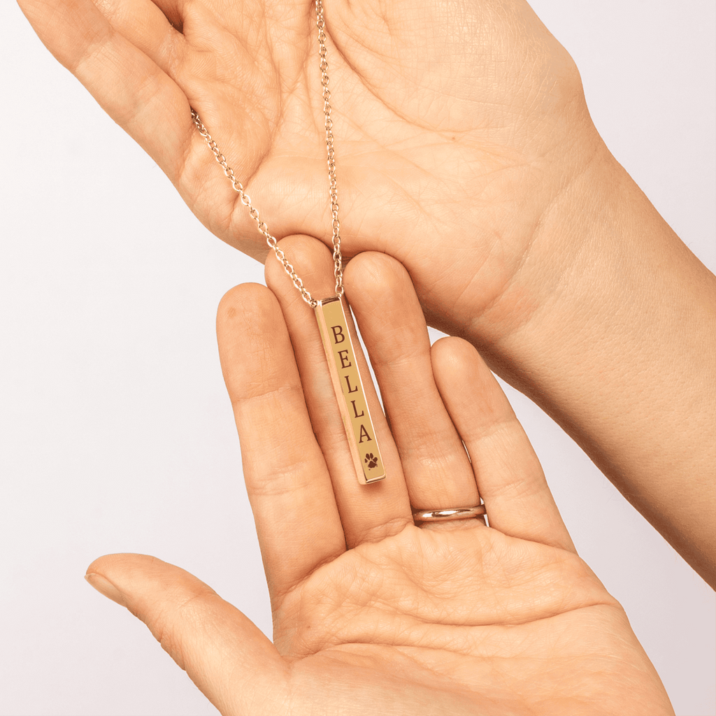HUISDIER NAAM MET POOTAFDRUK KETTING - Mijn Huisdier Cadeau