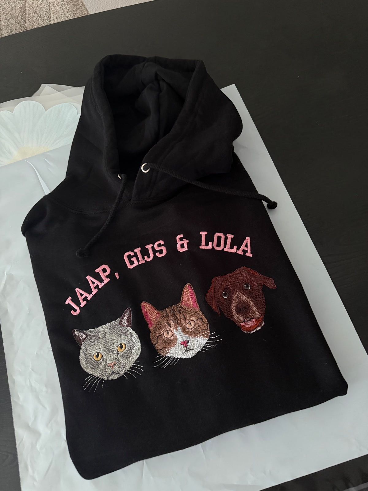 Gepersonaliseerde hoodie met drie geborduurde huisdieren