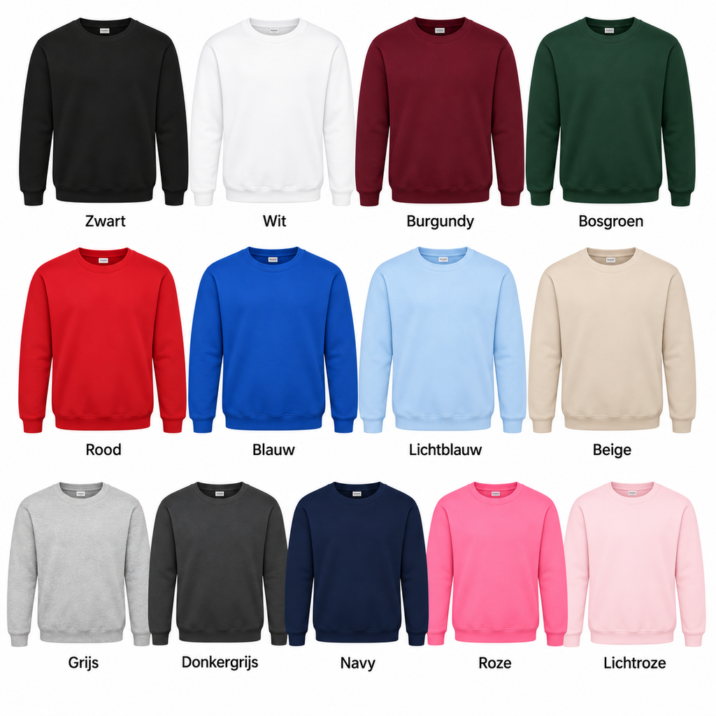 Kleurenoverzicht gepersonaliseerde sweater - 13 kleuren